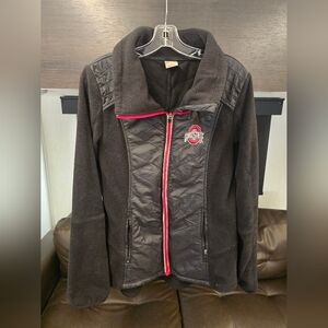 Women’s Ohio State Black Quilted Fleece Jacket with Red Trim